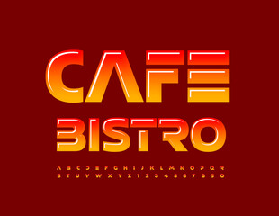 Vector artistic logo Cafe Bistro. Creative bright Alphabet Letters and Numbers set. Glossy gradient Font