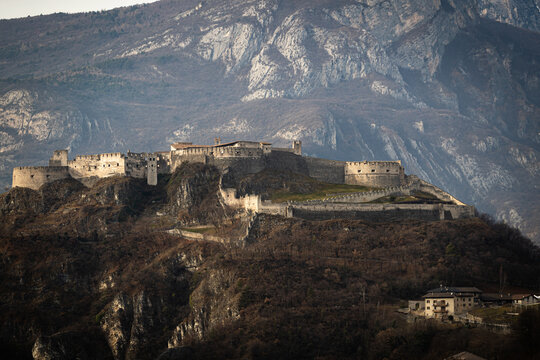 castle walls on top of the mountains of trentino alto adige, Besenello Castel Beseno