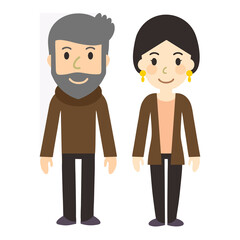 Mature man and woman in identical clothes on a light background