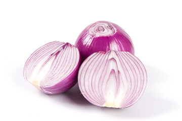 Red Onion and cut half isolated on white background