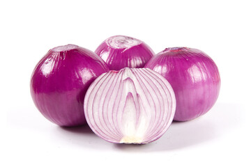 Red Onion and cut half isolated on white background