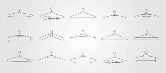 set of hanger icon logo vector line art design, minimalist hanger logo collection - obrazy, fototapety, plakaty