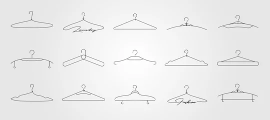 Fotobehang set of hanger icon logo vector line art design, minimalist hanger logo collection © linimasa