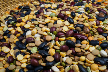 Different cereals and legumes. Mixed dried legumes and cereals.