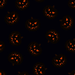 Halloween pumpkins. Vector. Black background. Cloth.