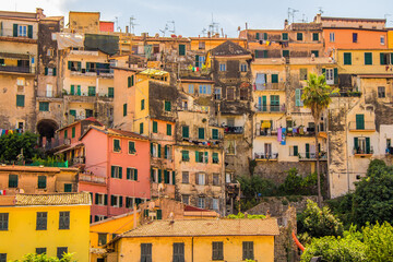 Beautiful view of the old town of Ventimiglia Alta in Italy, Liguria. Ligurian Riviera, Province of...