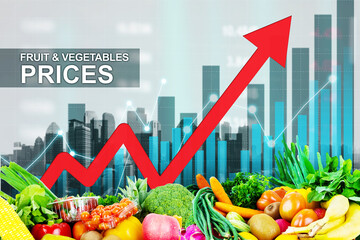 Growth foods prices with cityscape background