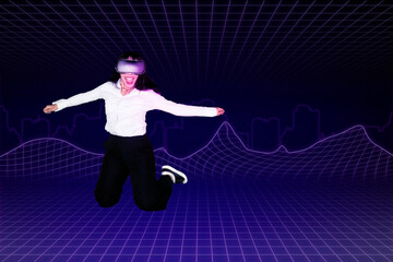 Happy businesswoman jumping in the metaverse