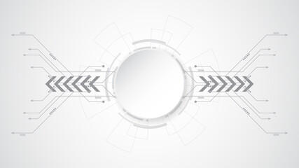 Grey white Abstract technology background with various technology elements Hi-tech communication concept innovation background Circle empty space for your text