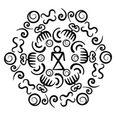 Adinkra Symbols . Mandala with ancient tribal ethnic symbols. Ritual screen printing of African.