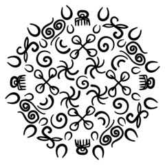 Adinkra Symbols . Mandala with ancient tribal ethnic symbols. Ritual screen printing of African.