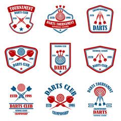 Naklejka premium Set of emblems with darts. Design element for logo, label, sign, emblem. Vector illustration