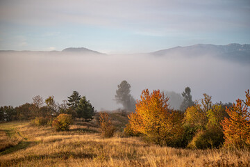 Obraz premium misty morning in the mountains, autumn, Liptov, Slovakia, Europe