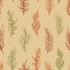 Seamless pattern rustic branch hand draw style. Floral drawing background.