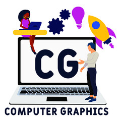 CG - Computer Graphics acronym. business concept background.  vector illustration concept with keywords and icons. lettering illustration with icons for web banner, flyer, landing pag