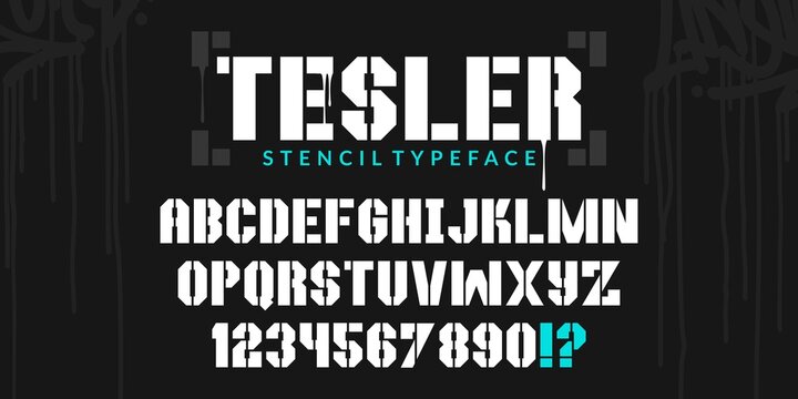 Stencil Urban Street Art Graffiti Style Abstract Alphabet Typeface Tesler Digital Typography Vector Illustration