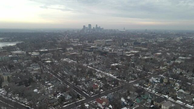 Aerial view of Minneapolis during winter time