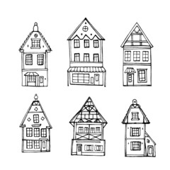 A set of sketches of old houses.