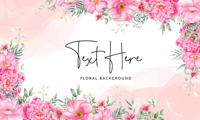 Fototapeta na wymiar floral background template with beautiful flowers and leaves watercolor