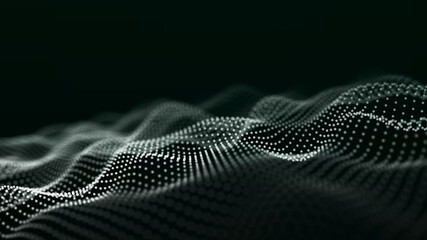 Large digital data background. Abstract wave with moving dots. 3d rendering