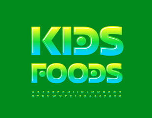 Vector funny sign Kids Food. Abstract style Font. Gradient color Alphabet Letters and Numbers set