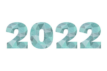 2022 blue triangle vector symbol. New Year isolated poly icon. Illustration for decoration, celebration, winter holiday, calendar, design element, infographics