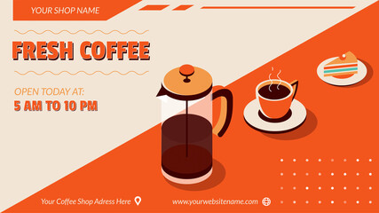 Coffee Shop Sale Banner in Isometric
