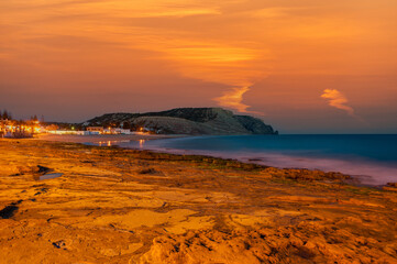 Rocky coast in front of Praia da Luz in the Algarve