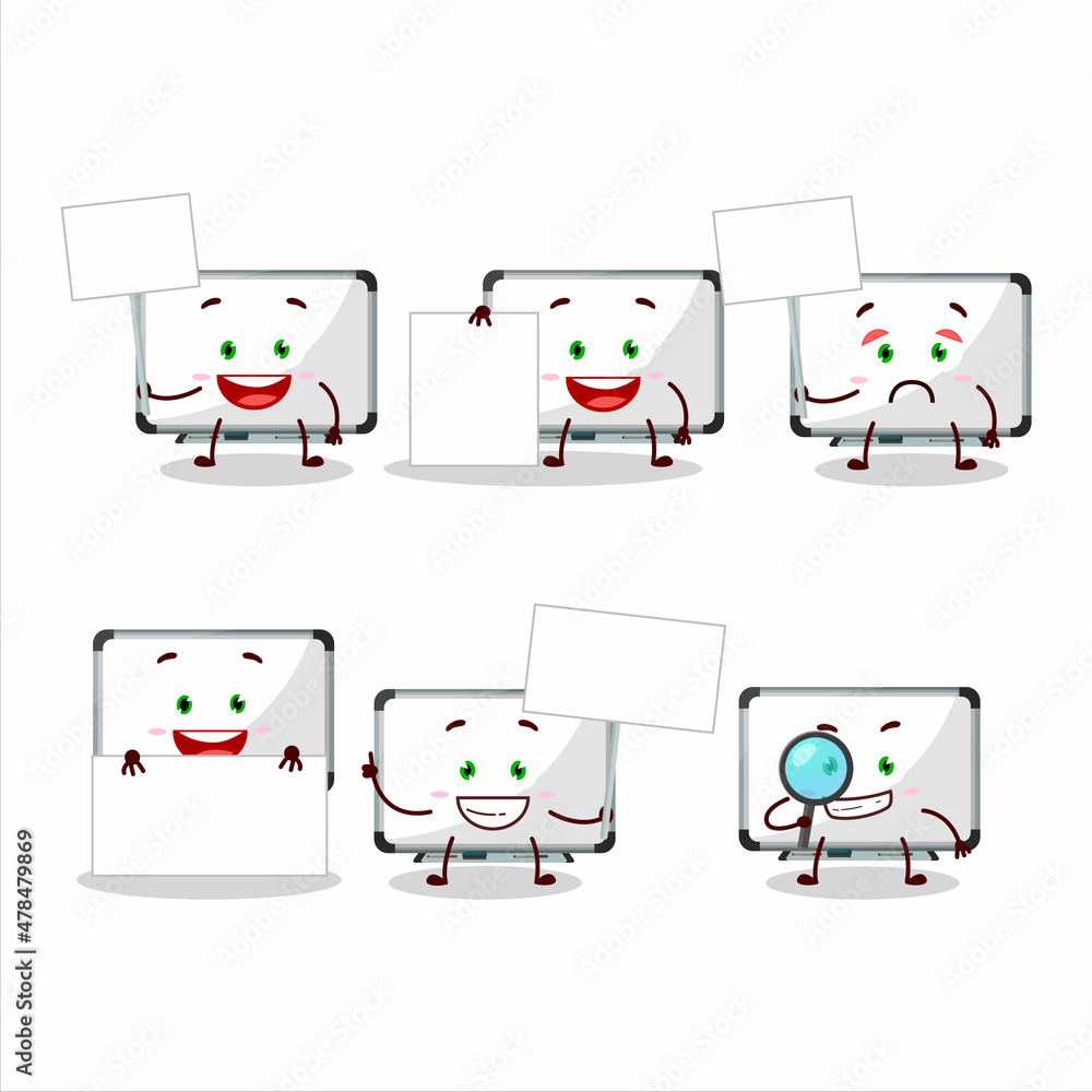 Wall mural white board cartoon character bring information board