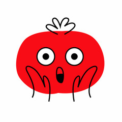 bright surprised and shocked tomato in a minimalistic style on an isolated background
