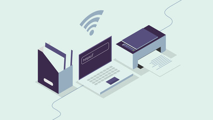Isometric Illustration of Office Workspace