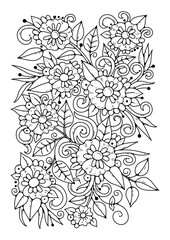 Flower coloring page. Magic garden. Art therapy. Background with flowers for coloring.