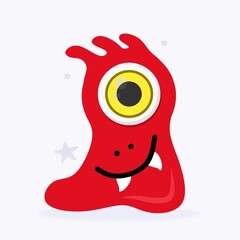 Funny Space Monster. Cute Alien, Planets, Rockets, UFOs. Isolated on a white background. Vector illustration.