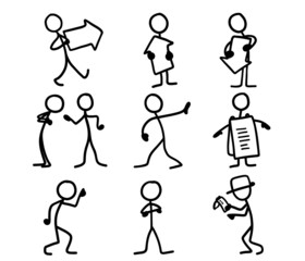 Cartoon icons set of sketch little vector people.