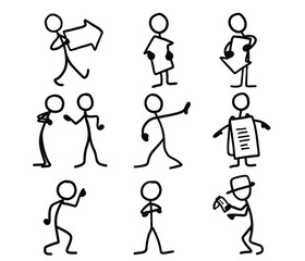 Cartoon icons set of sketch little vector people.