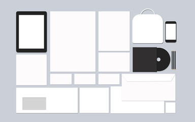 Branding Mockup Template. Set of white blanks on grey Neutral Grey background. Corporate identity stationery Mock Up 