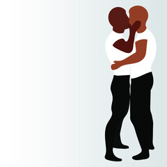 Kiss of two men on a light background. Gays. LGBTQ concept. Isolated objects. Vector image