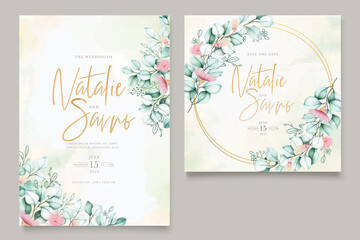 elegant eucalyptus leaves wedding invitation card set