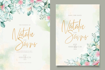 Obraz premium elegant eucalyptus leaves wedding invitation card set