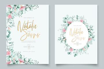 elegant eucalyptus leaves wedding invitation card set