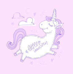 Cute cartoon hand drawn doodle unicorn. Unicorn pattern backgorund.