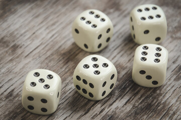 dice on wooden table, concept of chance luck
