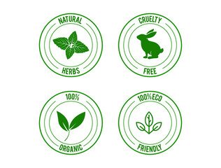 natural herbs cruelty-free 100% natural 100% eco-friendly icon set vector illustration