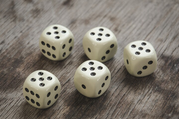 dice on wooden table, concept of chance luck