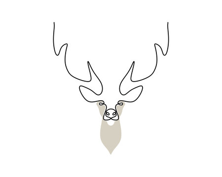 One continuous single line of deer head poster isolated on white background.