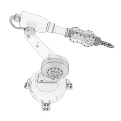 Robotic arm for any work in a factory or production. Mechatronic equipment for complex tasks. 3d illustration.