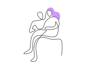 One continuous single line of boy holding his girlfriend on a chair for valentine day isolated on white background.
