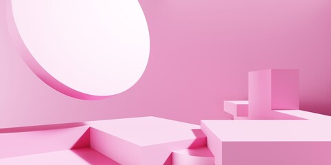 3d rendering of empty pink podium abstract geometric minimal background. Scene for advertising, cosmetic ads, showcase, presentation, technology, cream, fashion, love. Illustration. Product display