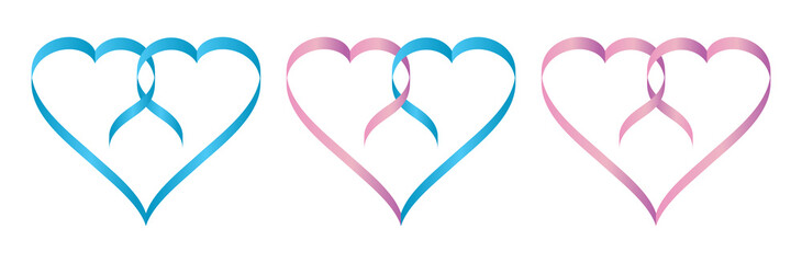 Set of matching hearts icons for couples with different sexual orientations  on a transparent background