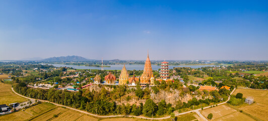 Panorama landscape area view of Tiger Cave Temple or Wat Tham Sua in Kanchanaburi, Thailand is very popular with tourists and foreigners